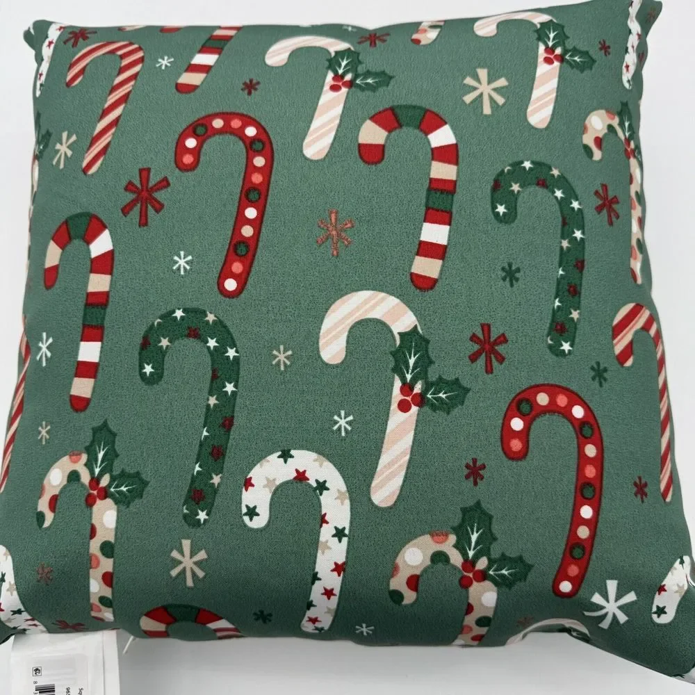Decorative Pillows (2) Gnome Holiday Christmas Outdoor Throw Pillow, Candy Cane